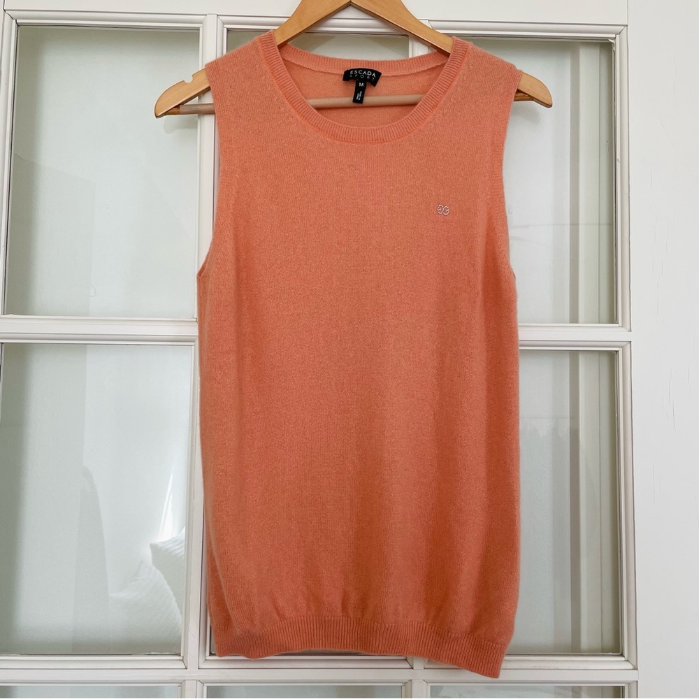 Escada Sport 100% cashmere orange sleeveless knit sweater shell medium M